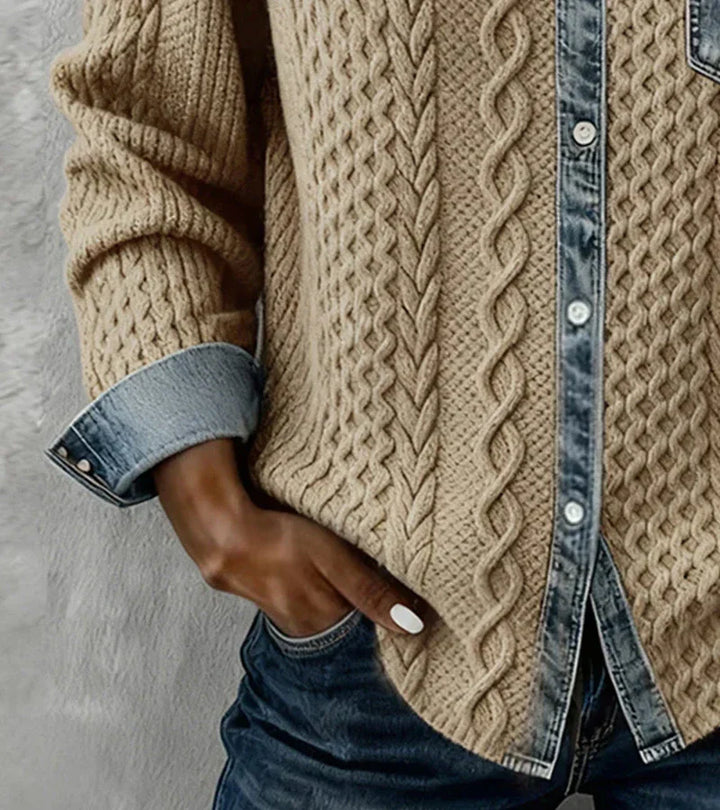 Ambra | Topp i patchworkstickat med denimdetaljer